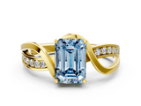 Yellow gold Fancy Blue Emerald  Solitaire Twisted Band with Prong Setting_3