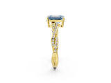 Yellow gold Fancy Blue Emerald  Solitaire Twisted Pave Diamond Ring with Four-Prong Setting_14