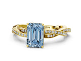 Yellow gold Fancy Blue Emerald  Solitaire Twisted Pave Diamond Ring with Four-Prong Setting_76