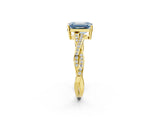 Yellow gold Fancy Blue Emerald  Solitaire Twisted Pave Diamond Ring with Four-Prong Setting_78