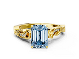 Yellow gold Fancy Blue Emerald  Solitaire Vine Band with Milgrain Prong Setting_3