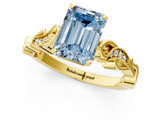 Yellow gold Fancy Blue Emerald  Solitaire Vine Band with Milgrain Prong Setting_4