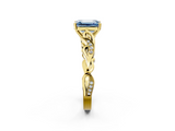 Yellow gold Fancy Blue Emerald  Solitaire Vine Band with Milgrain Prong Setting_5