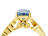 Yellow gold Fancy Blue Emerald  Solitaire Vine Band with Milgrain Prong Setting_7