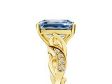 Yellow gold Fancy Blue Emerald  Solitaire Vine Band with Milgrain Prong Setting_8