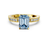 Yellow gold Fancy Blue Emerald  Solitaire with Pavé Band and Four-Prong Setting_320