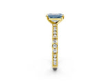 Yellow gold Fancy Blue Emerald  Solitaire with Pavé Band and Four-Prong Setting_322