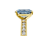Yellow gold Fancy Blue Emerald  Solitaire with Pavé Band and Four-Prong Setting_325