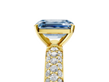 Yellow gold Fancy Blue Emerald  Solitaire with Pave Band and Four-Prong Setting_8