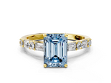 Yellow gold Fancy Blue Emerald  Solitaire with Side Baguettes and Channel Set Band_86