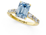 Yellow gold Fancy Blue Emerald  Solitaire with Side Baguettes and Channel Set Band_87