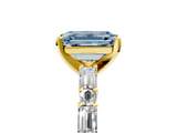 Yellow gold Fancy Blue Emerald  Solitaire with Side Baguettes and Channel Set Band_91