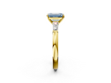 Yellow gold Fancy Blue Emerald  Solitaire with Tapered Baguette Side Stones on a Classic Band with Four-Prong Setting_61