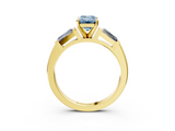 Yellow gold Fancy Blue Emerald  Solitaire with Tapered Baguette Side Stones on a Classic Band with Four-Prong Setting_62