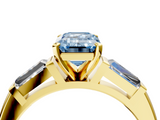 Yellow gold Fancy Blue Emerald  Solitaire with Tapered Baguette Side Stones on a Classic Band with Four-Prong Setting_63