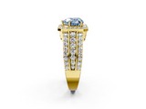 Yellow gold Fancy Blue Heart -Cut Halo Diamond Ring with Split Shank and Four-Prong Setting_89