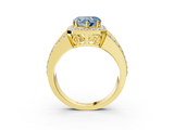 Yellow gold Fancy Blue Heart -Cut Halo Diamond Ring with Split Shank and Four-Prong Setting_90