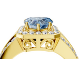 Yellow gold Fancy Blue Heart -Cut Halo Diamond Ring with Split Shank and Four-Prong Setting_91