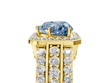 Yellow gold Fancy Blue Heart -Cut Halo Diamond Ring with Split Shank and Four-Prong Setting_92