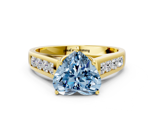 Yellow gold Fancy Blue Heart  Brilliant Channel-Set Solitaire Ring with Four-Prong Setting
