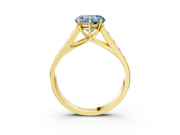 Yellow gold Fancy Blue Heart  Brilliant Channel-Set Solitaire Ring with Four-Prong Setting