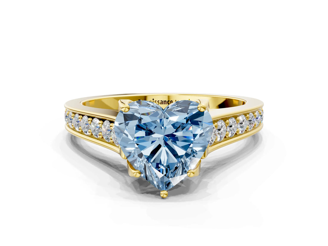 Yellow gold Fancy Blue Heart  Brilliant Cut Diamond Engagement Ring with Pavé Band and Four-Prong Setting_49