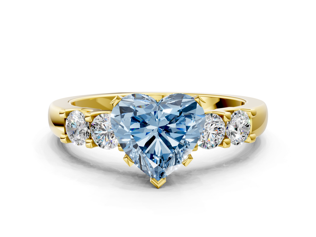 Yellow gold Fancy Blue Heart  Brilliant Cut Diamond Five-Stone Prong Set Engagement Ring with Channel Band_3