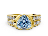 Yellow gold Fancy Blue Heart  Brilliant Diamond Channel Set Wide Band Ring with Bezel Setting_19