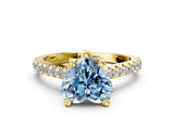Yellow gold Fancy Blue Heart  Brilliant Diamond Solitaire with Pavé Band and Four-Prong Setting