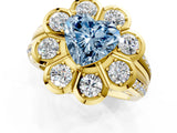 Yellow gold Fancy Blue Heart  Brilliant Flower Halo Diamond Split Shank Ring_87