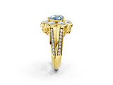 Yellow gold Fancy Blue Heart  Brilliant Flower Halo Diamond Split Shank Ring_88