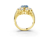 Yellow gold Fancy Blue Heart  Brilliant Flower Halo Diamond Split Shank Ring_89
