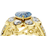 Yellow gold Fancy Blue Heart  Brilliant Flower Halo Diamond Split Shank Ring_90