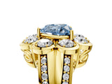 Yellow gold Fancy Blue Heart  Brilliant Flower Halo Diamond Split Shank Ring_91