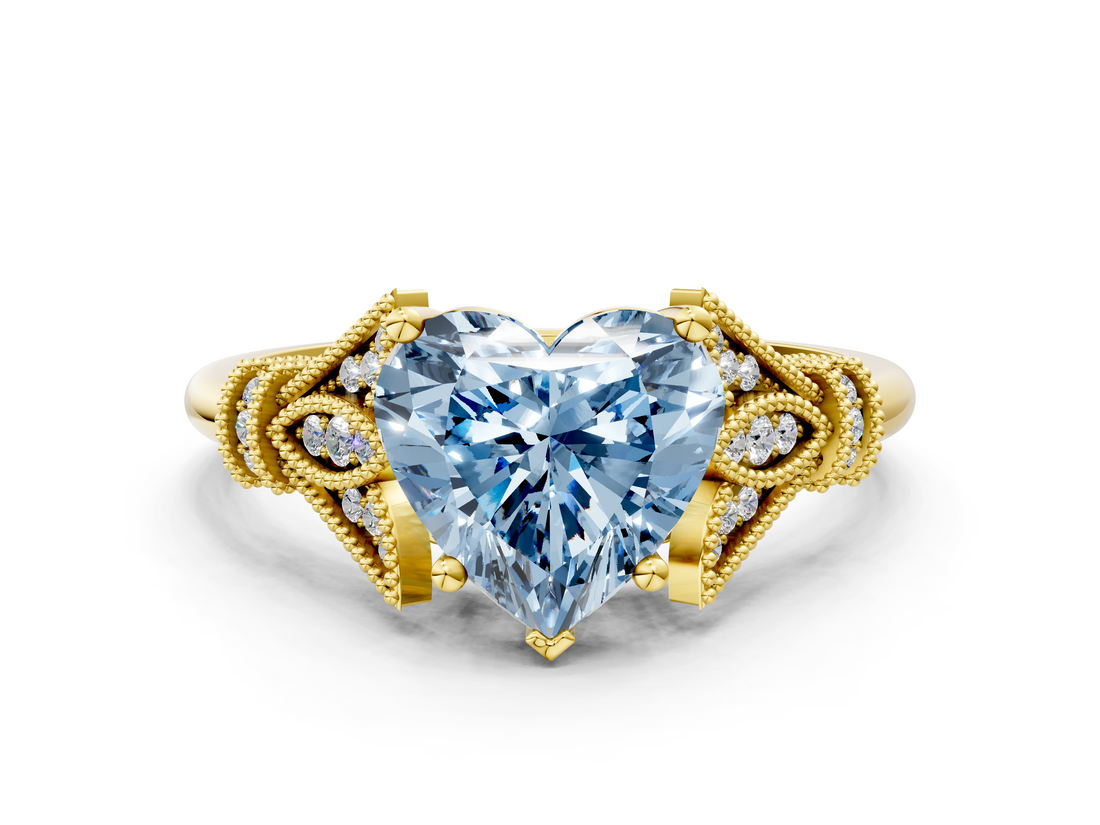 Yellow gold Fancy Blue Heart  Brilliant Solitaire with Pave Band and Four-Prong Setting_20