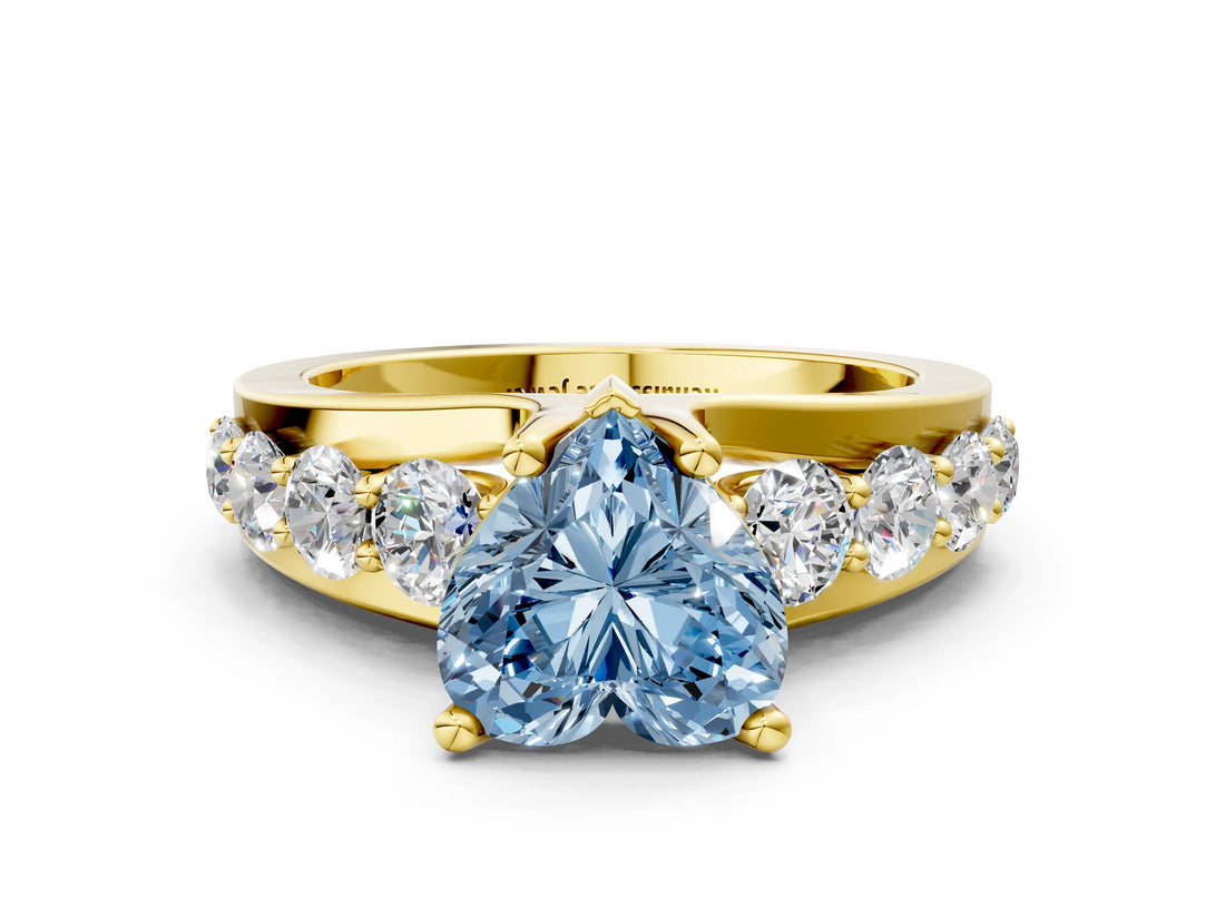 Yellow gold Fancy Blue Heart  Brilliant Solitaire with Side Stones on a Pave Band and Four-Prong Setting_24