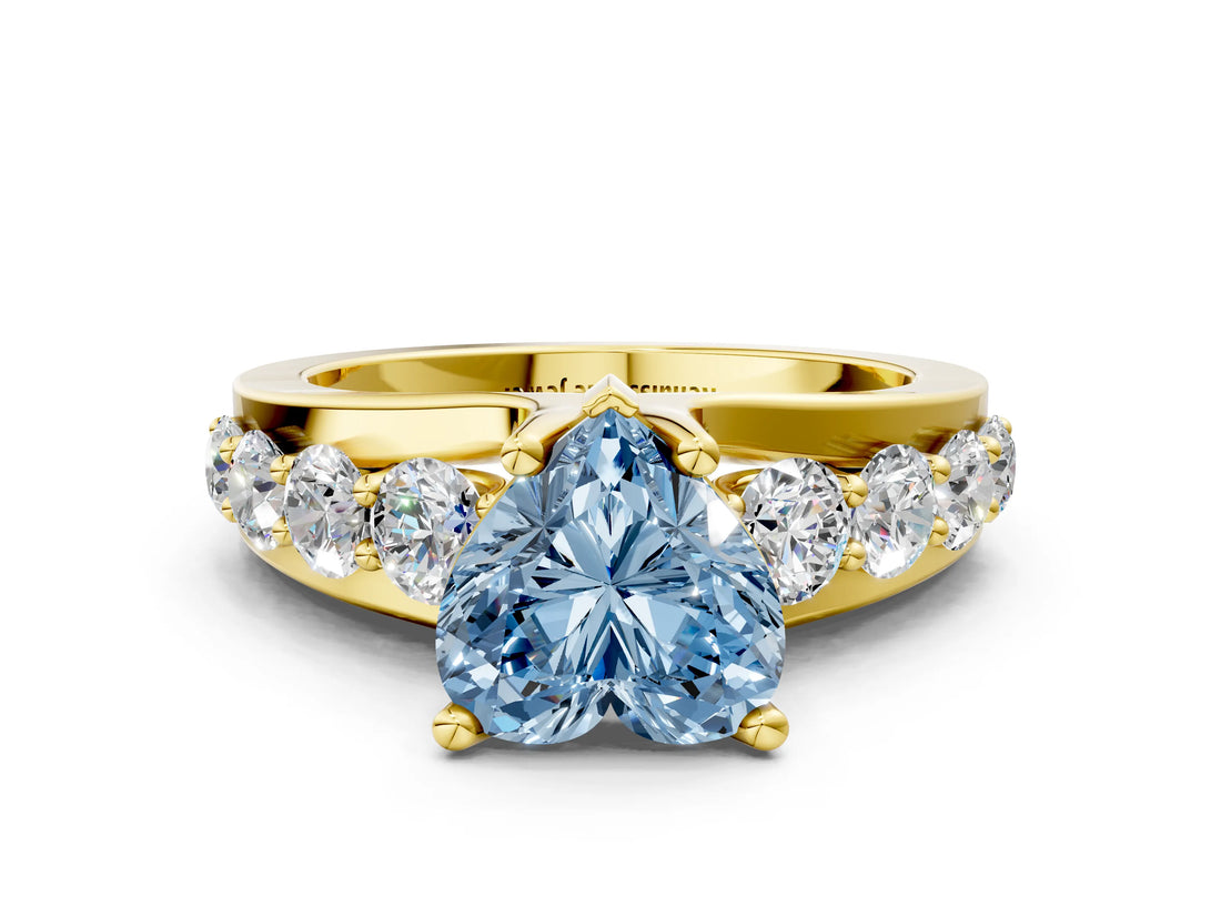 Yellow gold Fancy Blue Heart  Brilliant Solitaire with Side Stones on a Pave Band and Four-Prong Setting_56