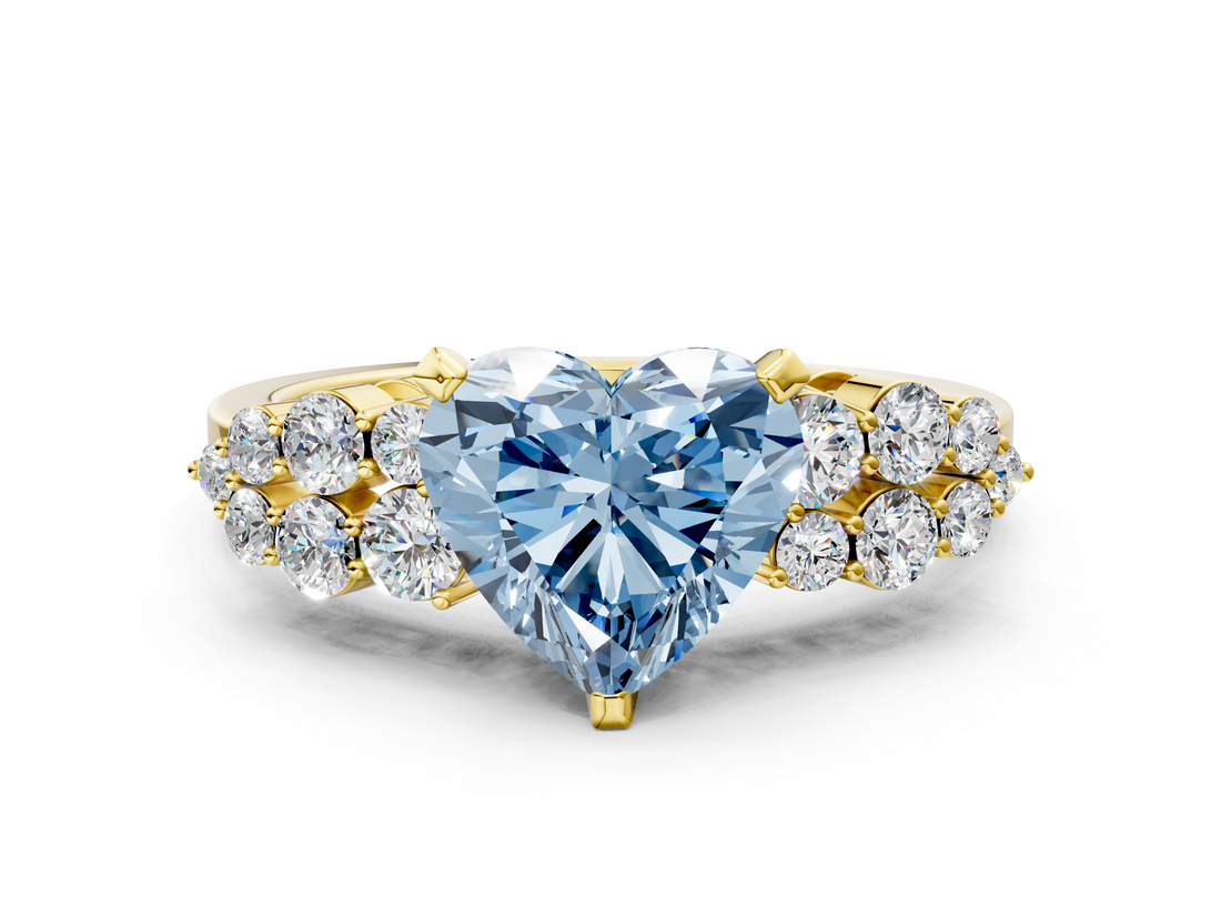 Yellow gold Fancy Blue Heart  Cluster Diamond Engagement Ring with Pavé Band and Four-Prong Setting_32