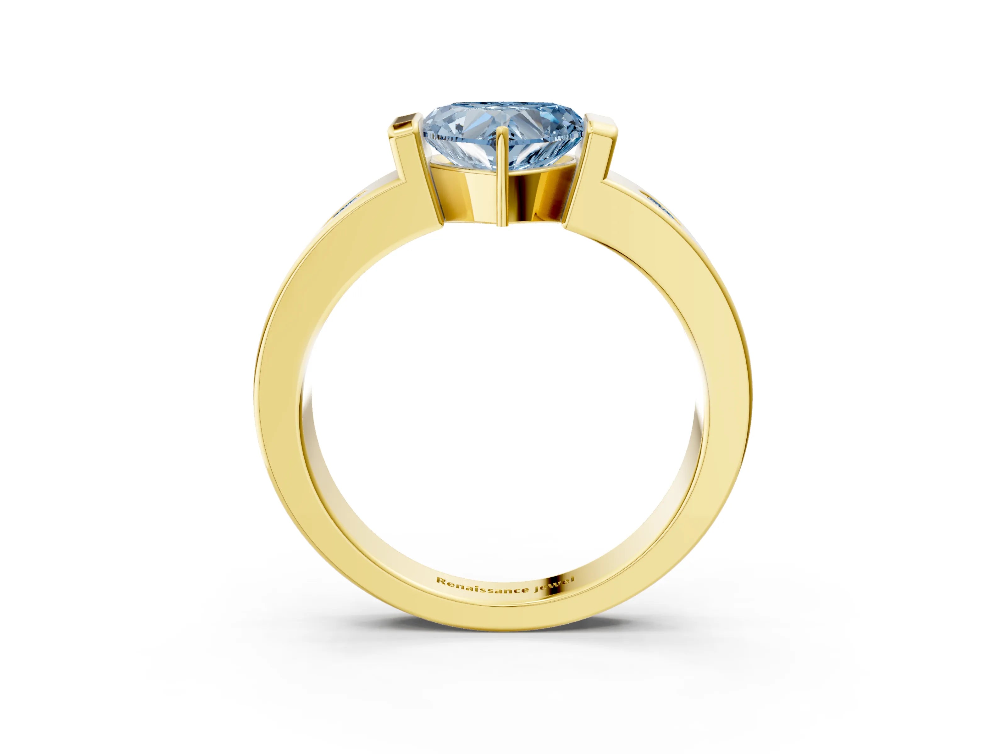 Yellow gold Fancy Blue Heart Cut Brilliant Channel-Set Diamond Ring with Bezel Prong Setting_3