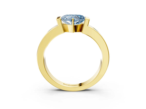 Yellow gold Fancy Blue Heart Cut Brilliant Channel-Set Diamond Ring with Bezel Prong Setting