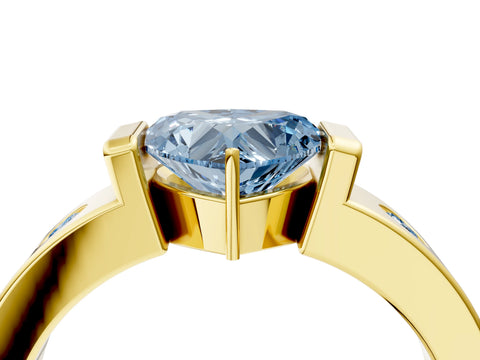 Yellow gold Fancy Blue Heart Cut Brilliant Channel-Set Diamond Ring with Bezel Prong Setting_4
