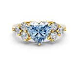 Yellow gold Fancy Blue Heart Cut Brilliant Diamond Cluster Accent Solitaire Ring with Prong Setting