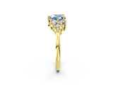 Yellow gold Fancy Blue Heart Cut Brilliant Diamond Cluster Accent Solitaire Ring with Prong Setting_2