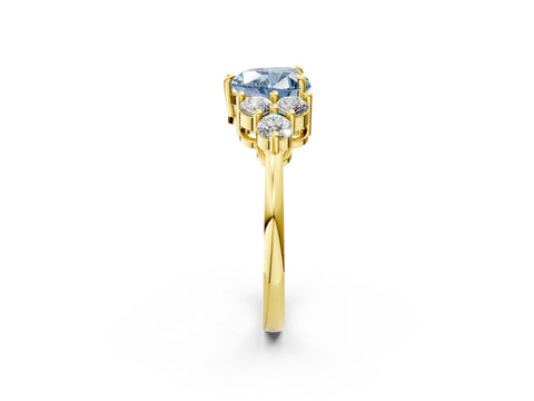 Yellow gold Fancy Blue Heart Cut Brilliant Diamond Cluster Accent Solitaire Ring with Prong Setting_2