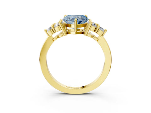 Yellow gold Fancy Blue Heart Cut Brilliant Diamond Cluster Accent Solitaire Ring with Prong Setting_3