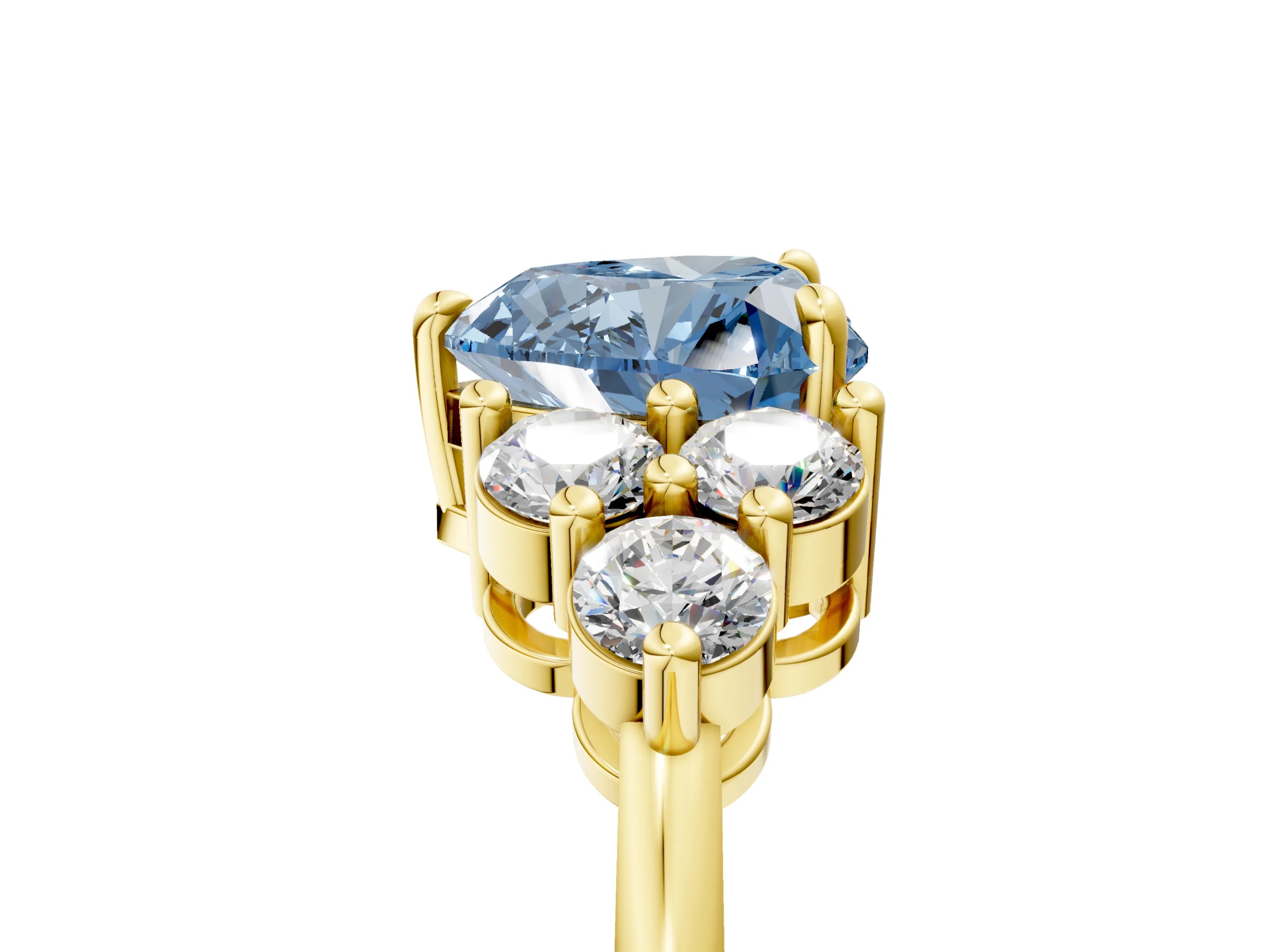 Yellow gold Fancy Blue Heart Cut Brilliant Diamond Cluster Accent Solitaire Ring with Prong Setting_5