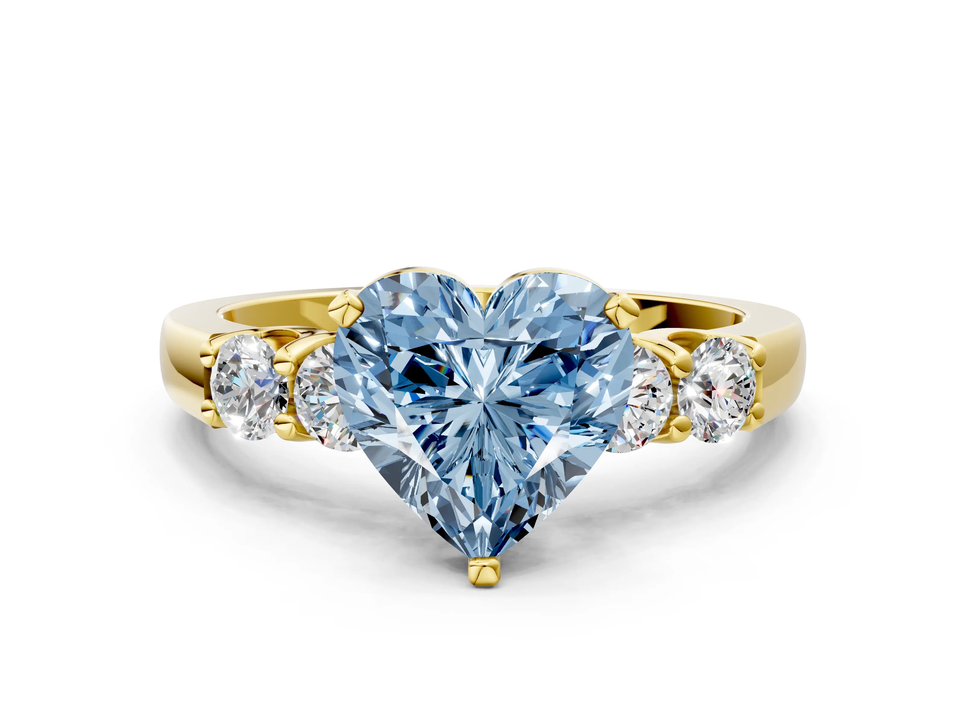 Yellow gold Fancy Blue Heart Cut Brilliant Diamond Five-Stone Engagement Ring with Prong Setting on a Classic Band_3