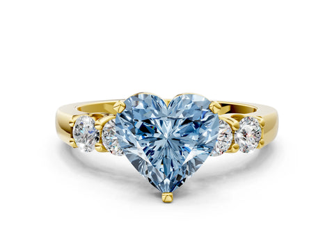 Yellow gold Fancy Blue Heart Cut Brilliant Diamond Five-Stone Engagement Ring with Prong Setting on a Classic Band_3