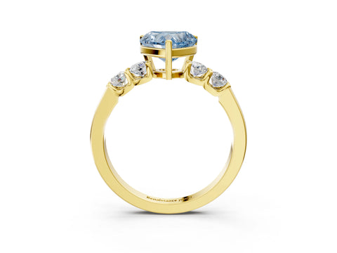 Yellow gold Fancy Blue Heart Cut Brilliant Diamond Five-Stone Engagement Ring with Prong Setting on a Classic Band_6
