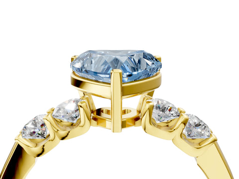 Yellow gold Fancy Blue Heart Cut Brilliant Diamond Five-Stone Engagement Ring with Prong Setting on a Classic Band_7